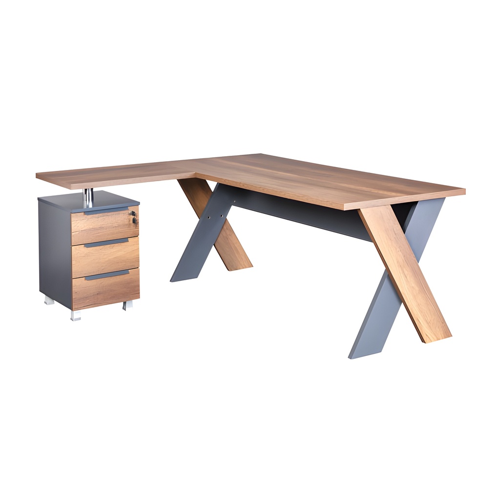 Bureau Opérationnel 180CM avec retour universel 3 tiroirs avec pied en croix