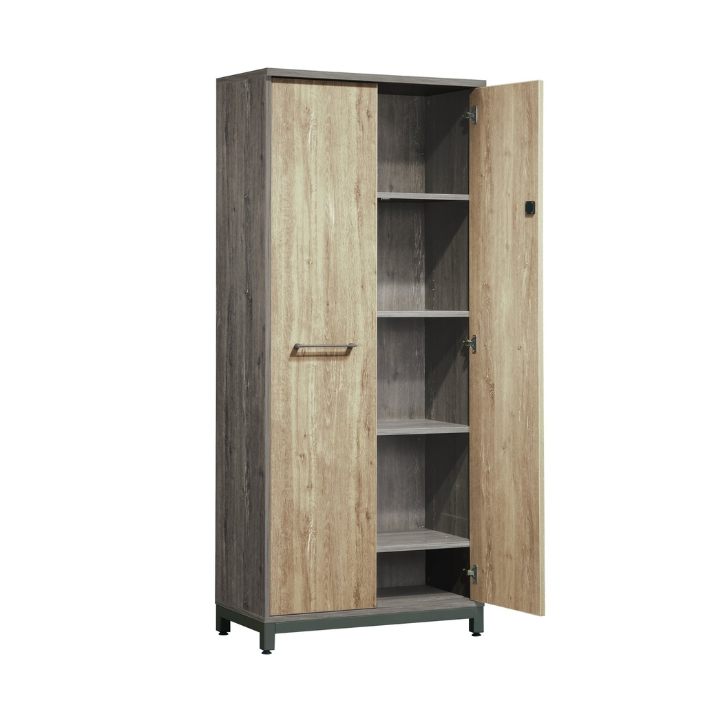 ARMOIRE HAUTE AVEC PORTE EN BOIS &amp; PIETEMENT EN METAL L800 x W420 x H1865MM GRIS AMBERG